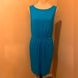 Ann Taylor Robins Egg  Blue Midi Sleeveless Dress, Draped boat neck size 6